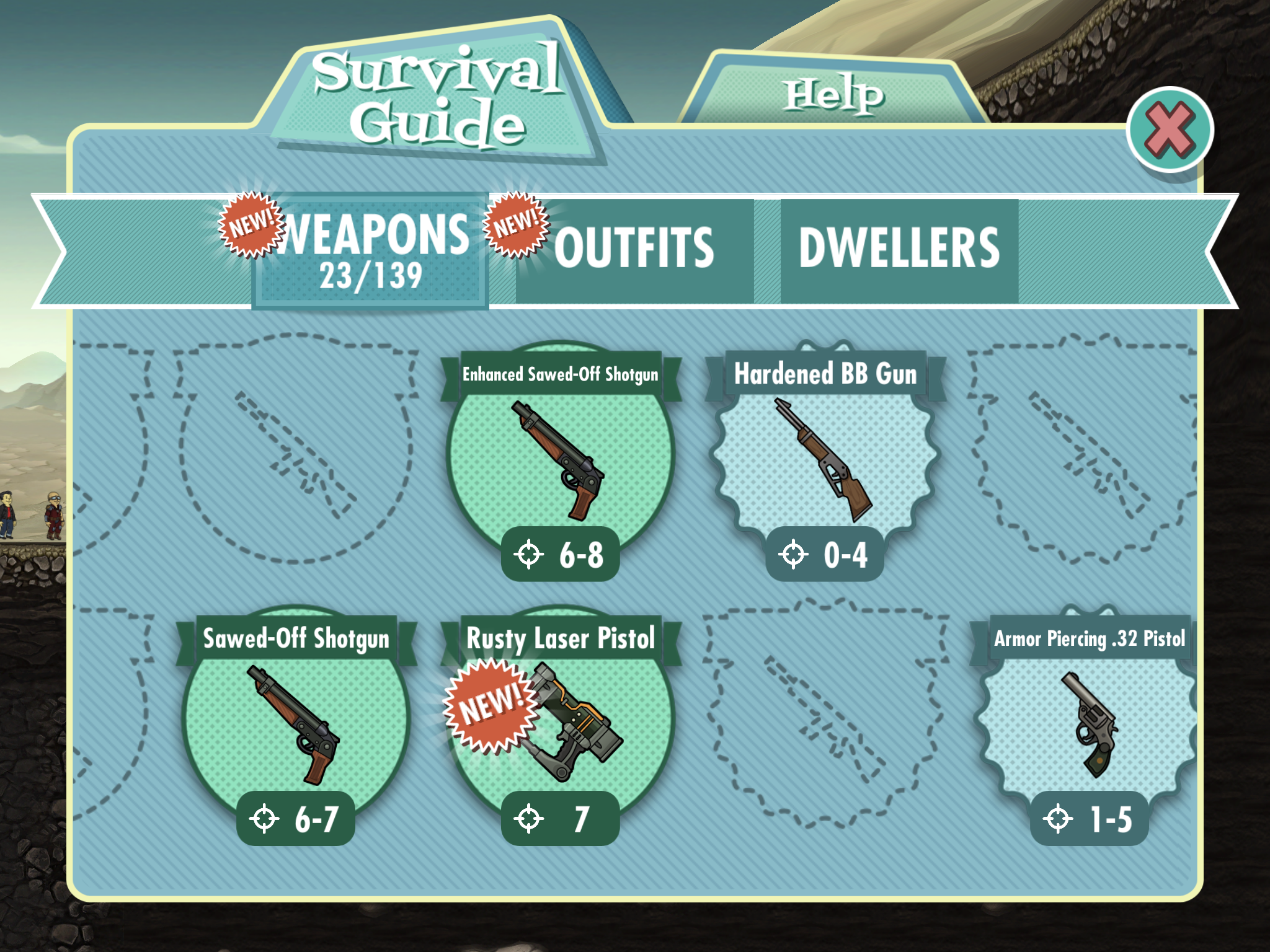 fallout shelter list of weapons